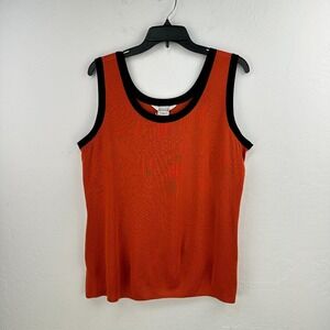 Vintage Exclusively Misook Sleeveless Top Womens L Rust Orange Black‎ scoop Neck